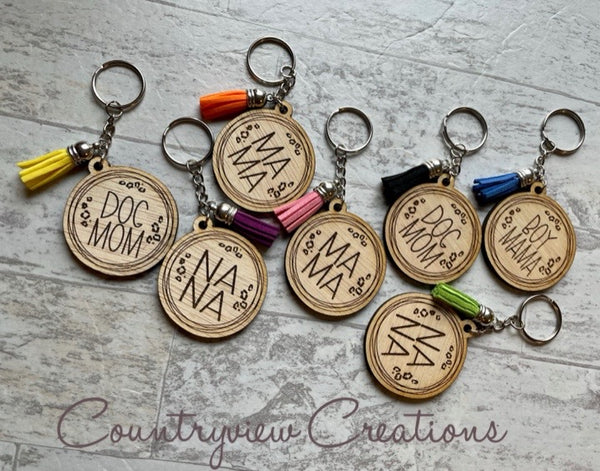 Wooden Cheetah/Leopard Keychain w/tassel