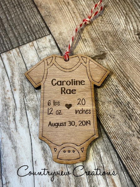 Onesie Ornament, birth stats, keepsake