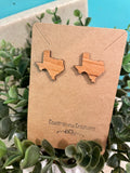 Texas Stud Earrings, wooden