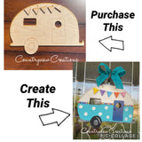 Camper w/3D Pennant Banner- Unfinished Door Hanger