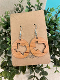 Texas Dangle Earrings, wooden, laser cut
