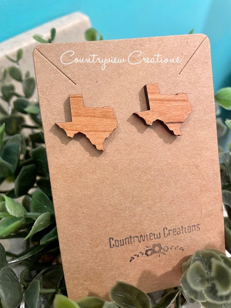 Texas Stud Earrings, wooden