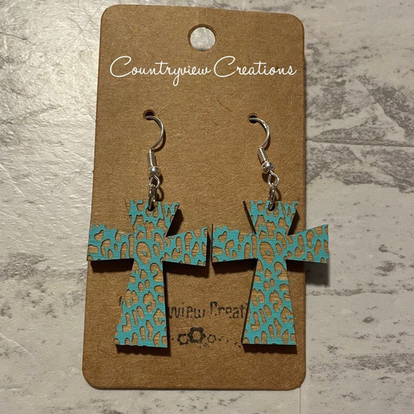 Teal Cheetah Print Crosses